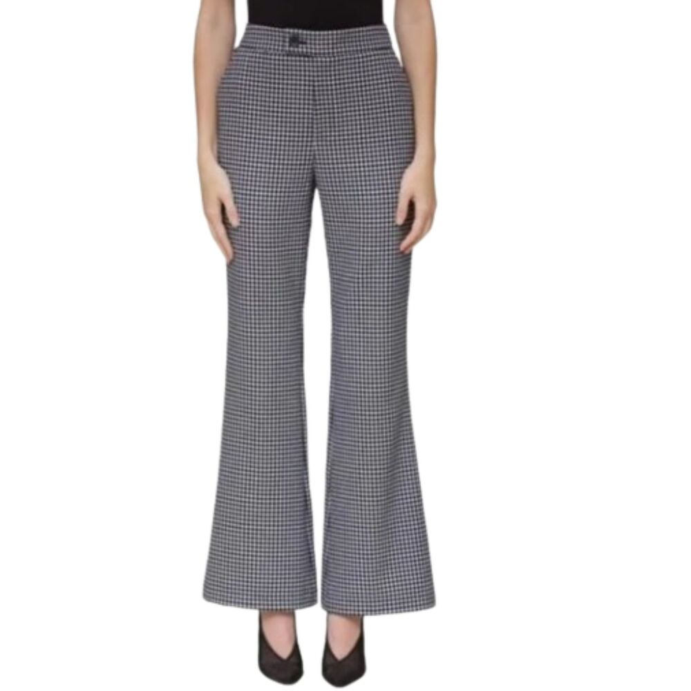 Avec Les Filles Black White Gingham Check High Waist Flare Trousers Size 12